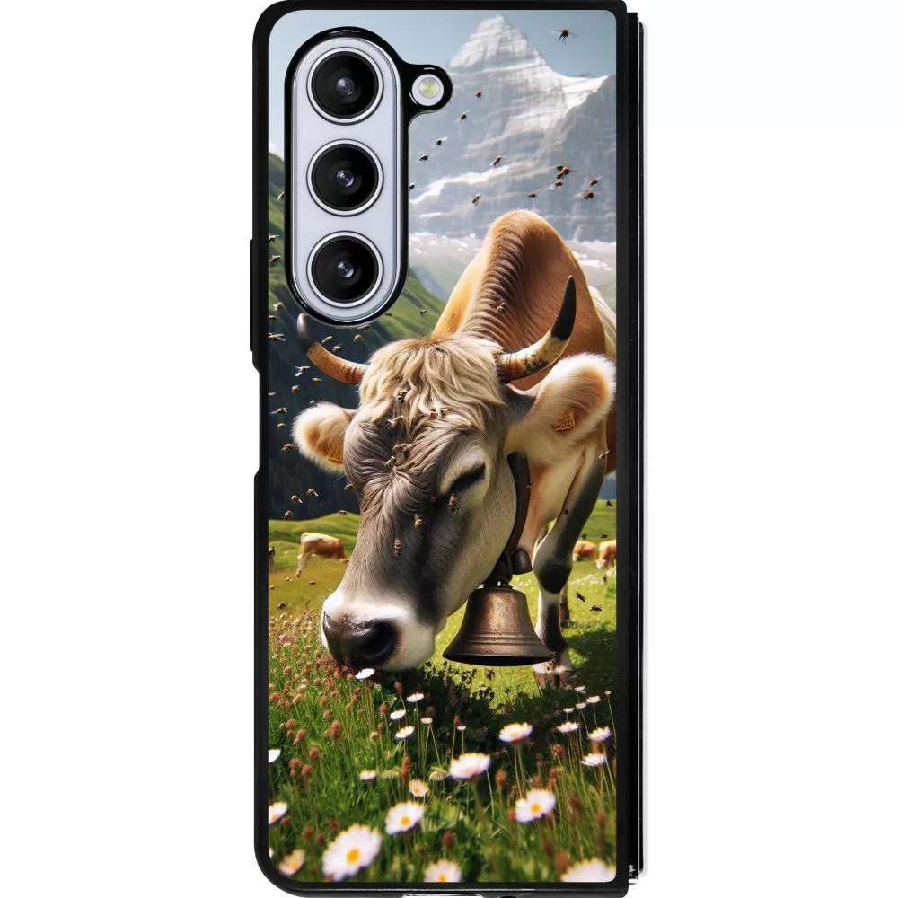 Coque Samsung Galaxy Z Fold5 - Silicone rigide noir Vache montagne Valais