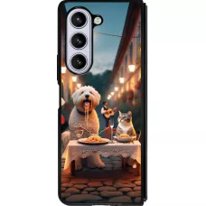 Samsung Galaxy Z Fold5 Case Hülle - Silikon schwarz Valentin 2024 Hund & Katze Kerzenlicht