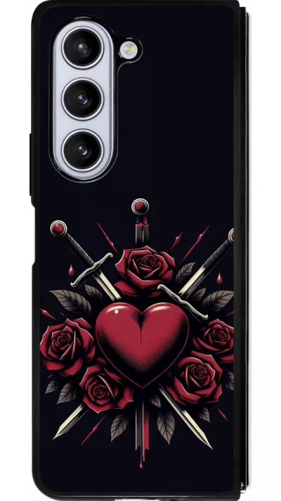 Coque Samsung Galaxy Z Fold5 - Silicone rigide noir Valentine 2024 gothic love