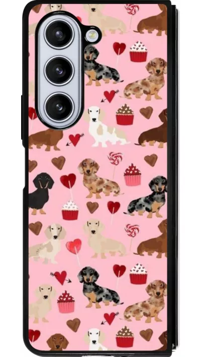 Coque Samsung Galaxy Z Fold5 - Silicone rigide noir Valentine 2024 puppy love