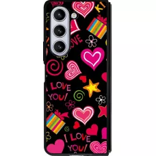 Coque Samsung Galaxy Z Fold5 - Silicone rigide noir Valentine 2023 love symbols