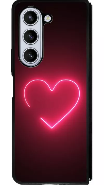 Coque Samsung Galaxy Z Fold5 - Silicone rigide noir Valentine 2023 single neon heart