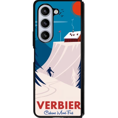 Coque Samsung Galaxy Z Fold5 - Silicone rigide noir Verbier Cabane Mont-Fort