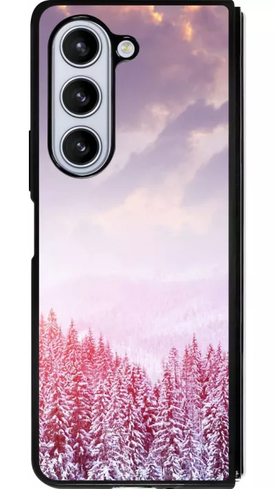 Coque Samsung Galaxy Z Fold5 - Silicone rigide noir Winter 22 Pink Forest