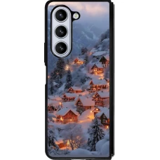 Coque Samsung Galaxy Z Fold5 - Silicone rigide noir Winter 25 Winter snowy village