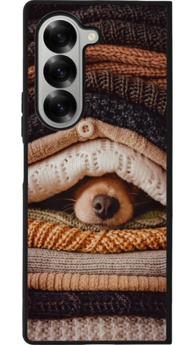 Coque Samsung Galaxy Z Fold6 - Silicone rigide noir Autumn 26 Dog under the covers