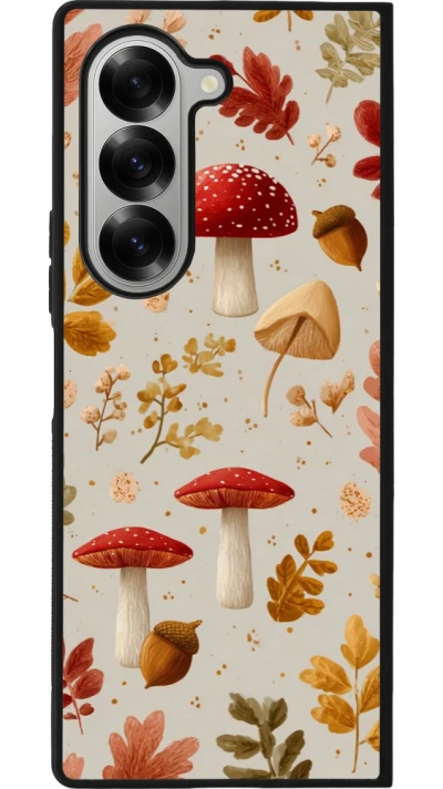 Coque Samsung Galaxy Z Fold6 - Silicone rigide noir Autumn 26 Mushrooms and leaves
