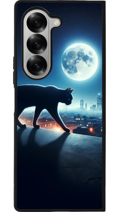 Samsung Galaxy Z Fold6 Case Hülle - Silikon schwarz Schwarze Katze unter dem Vollmond