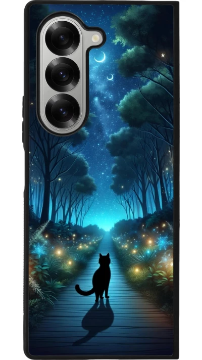 Samsung Galaxy Z Fold6 Case Hülle - Silikon schwarz Schwarze Katze Spaziergang