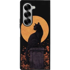 Coque Samsung Galaxy Z Fold6 - Silicone rigide noir Halloween 2026 Cat Art Nouveau
