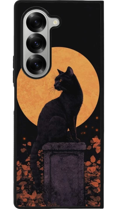 Coque Samsung Galaxy Z Fold6 - Silicone rigide noir Halloween 2026 Cat Art Nouveau