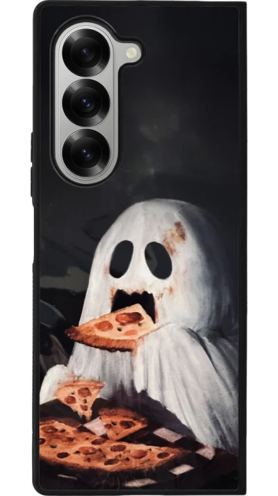 Coque Samsung Galaxy Z Fold6 - Silicone rigide noir Halloween 2026 Ghost eating pizza