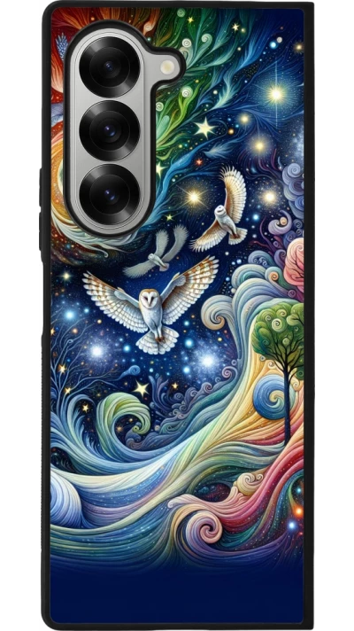 Samsung Galaxy Z Fold6 Case Hülle - Silikon schwarz Fliegender Blumen-Eule