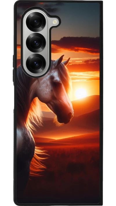 Coque Samsung Galaxy Z Fold6 - Silicone rigide noir Majestic Sunset Horse
