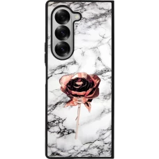 Coque Samsung Galaxy Z Fold6 - Silicone rigide noir Marble Rose Gold