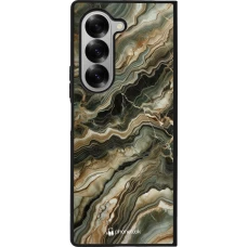 Coque Samsung Galaxy Z Fold6 - Silicone rigide noir Marbre Olive