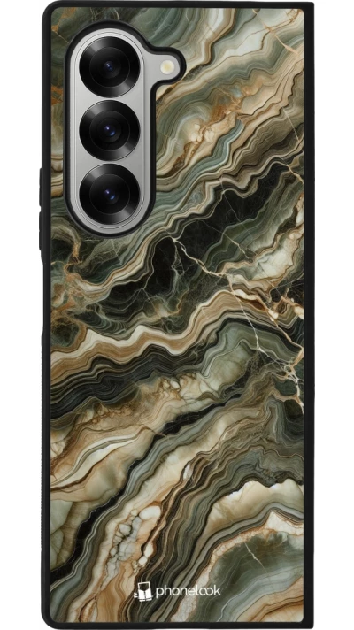 Coque Samsung Galaxy Z Fold6 - Silicone rigide noir Marbre Olive