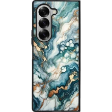 Coque Samsung Galaxy Z Fold6 - Silicone rigide noir Marbre Vert Bleu Doré