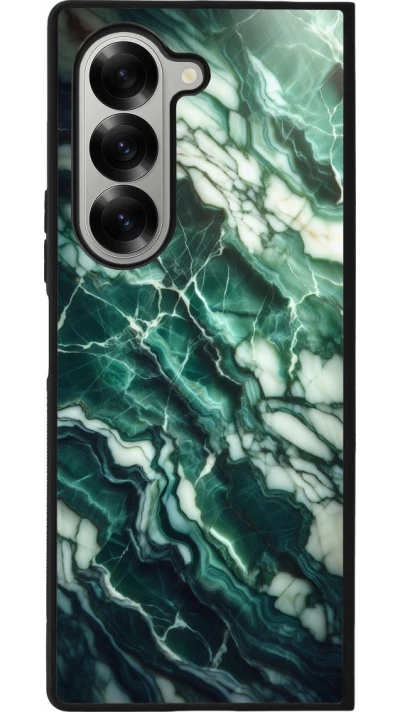 Coque Samsung Galaxy Z Fold6 - Silicone rigide noir Marbre vert majestueux