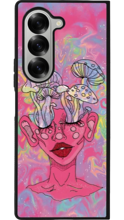 Coque Samsung Galaxy Z Fold6 - Silicone rigide noir Psychedelic pink mushroom