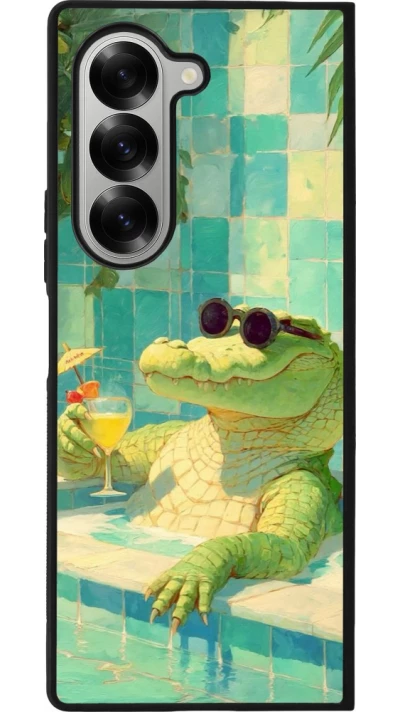 Coque Samsung Galaxy Z Fold6 - Silicone rigide noir Crocodile in the swimming pool Summer 2026