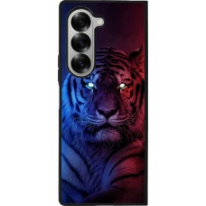 Coque Samsung Galaxy Z Fold6 - Silicone rigide noir Tiger Blue Red