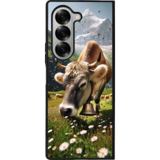 Coque Samsung Galaxy Z Fold6 - Silicone rigide noir Vache montagne Valais
