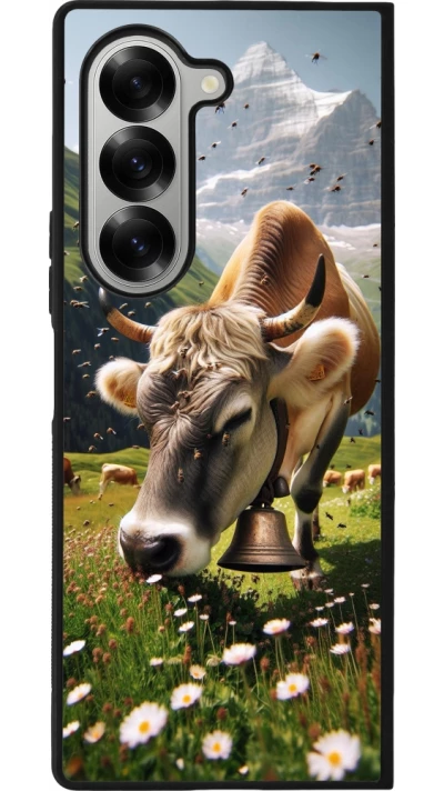 Coque Samsung Galaxy Z Fold6 - Silicone rigide noir Vache montagne Valais