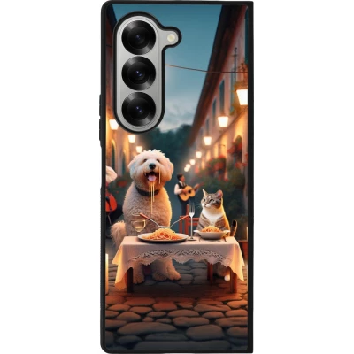 Coque Samsung Galaxy Z Fold6 - Silicone rigide noir Valentine 2024 Dog & Cat Candlelight