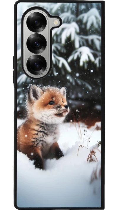 Coque Samsung Galaxy Z Fold6 - Silicone rigide noir Noël 2023 Renardeau sapin