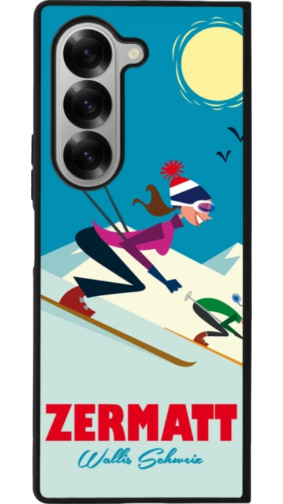 Coque Samsung Galaxy Z Fold6 - Silicone rigide noir Zermatt Ski Downhill