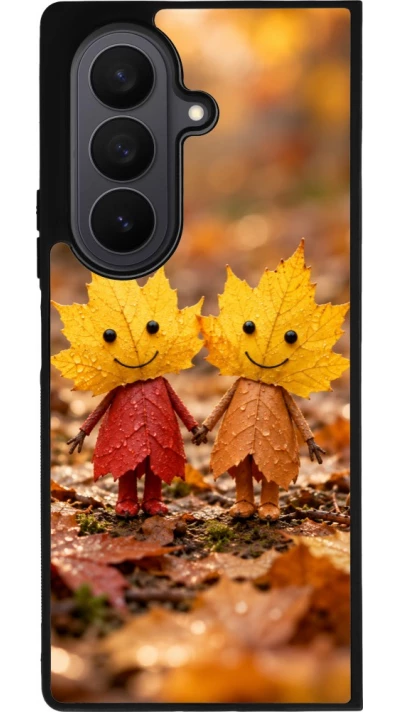 Coque Samsung Galaxy Z Fold7 - Silicone rigide noir Autumn 26 Couple of leaves