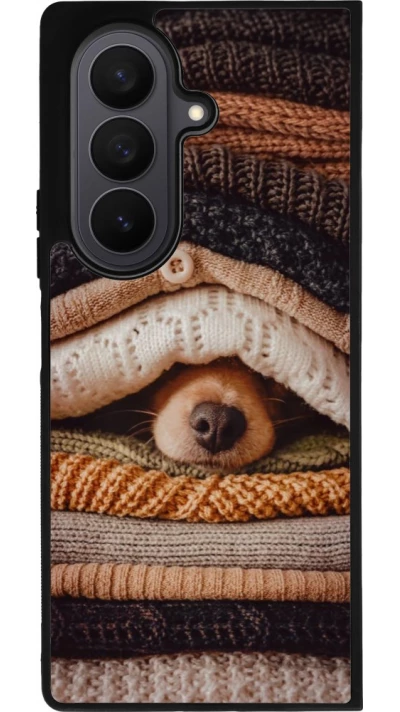 Coque Samsung Galaxy Z Fold7 - Silicone rigide noir Autumn 26 Dog under the covers