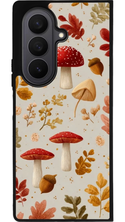 Coque Samsung Galaxy Z Fold7 - Silicone rigide noir Autumn 26 Mushrooms and leaves