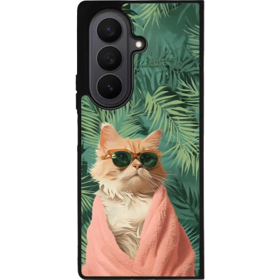 Coque Samsung Galaxy Z Fold7 - Silicone rigide noir Cat Summer Palms