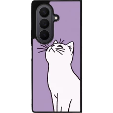 Coque Samsung Galaxy Z Fold7 - Silicone rigide noir Chat sur fond violet