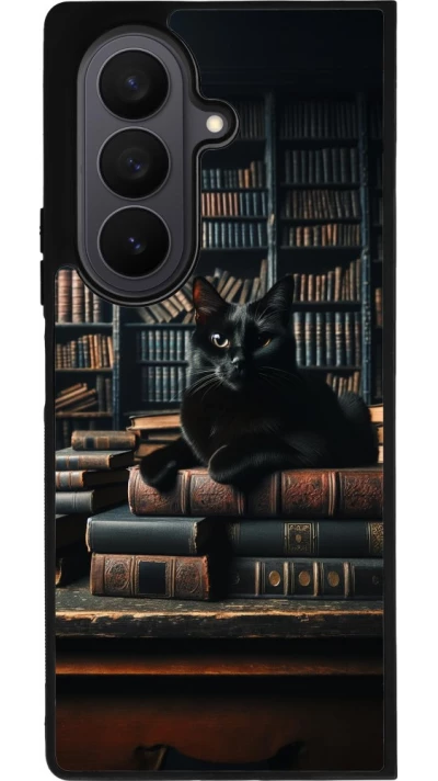 Samsung Galaxy Z Fold7 Case Hülle - Silikon schwarz Katze Bücher dunkel