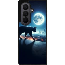 Samsung Galaxy Z Fold7 Case Hülle - Silikon schwarz Schwarze Katze unter dem Vollmond