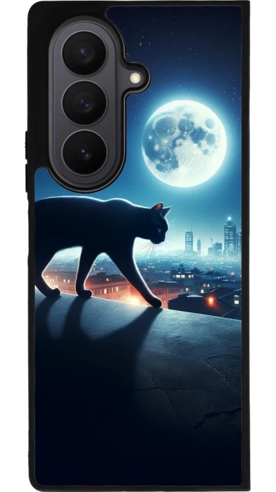 Samsung Galaxy Z Fold7 Case Hülle - Silikon schwarz Schwarze Katze unter dem Vollmond
