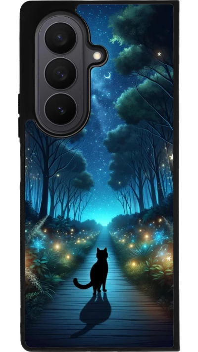 Samsung Galaxy Z Fold7 Case Hülle - Silikon schwarz Schwarze Katze Spaziergang