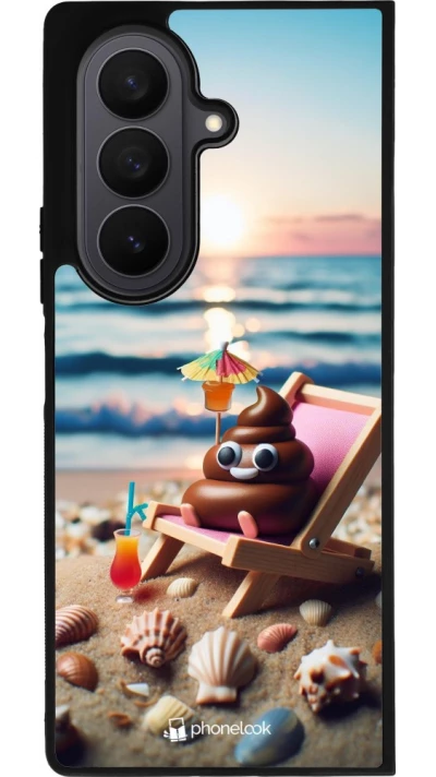 Samsung Galaxy Z Fold7 Case Hülle - Silikon schwarz Kackhaufen Emoji auf Liegestuhl