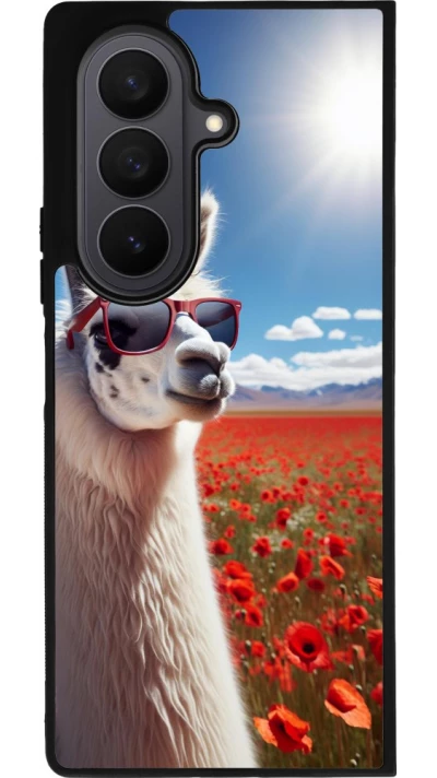 Samsung Galaxy Z Fold7 Case Hülle - Silikon schwarz Lama Chic in Mohnblume