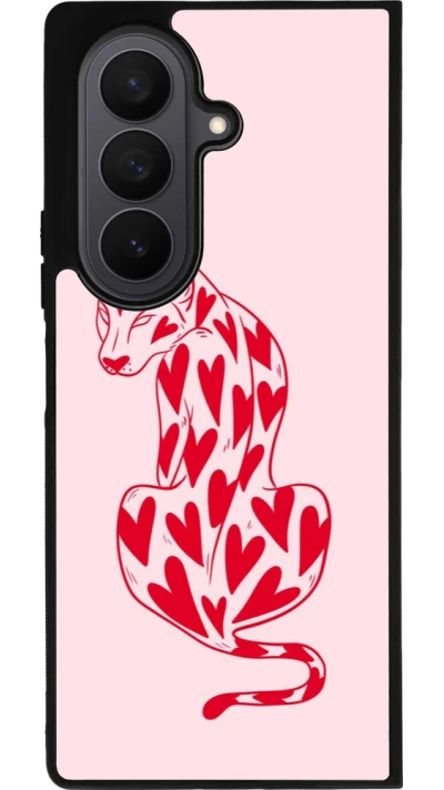 Samsung Galaxy Z Fold7 Case Hülle - Silikon schwarz Leopard with hearts 2026