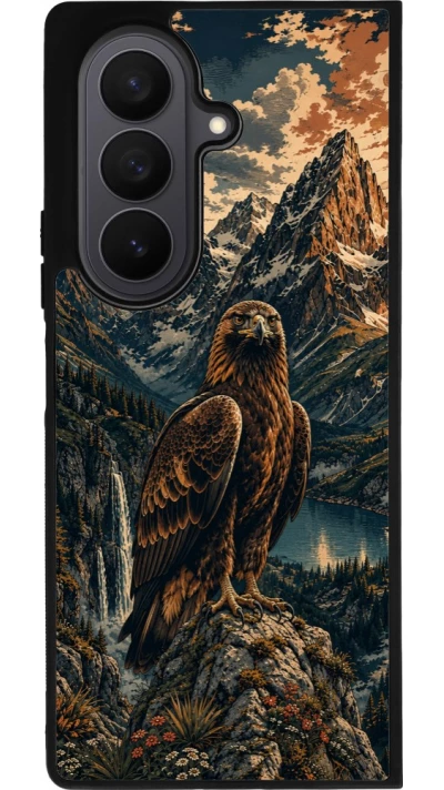 Coque Samsung Galaxy Z Fold7 - Silicone rigide noir Linocut Aigle Royal