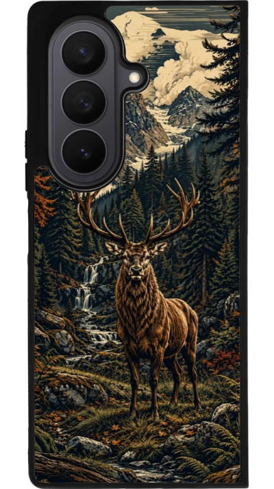Coque Samsung Galaxy Z Fold7 - Silicone rigide noir Linocut Cerf