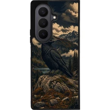 Coque Samsung Galaxy Z Fold7 - Silicone rigide noir Linocut Grand Corbeau
