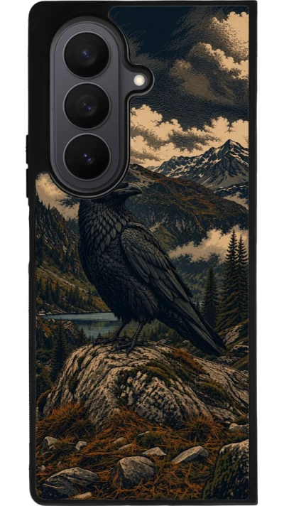 Coque Samsung Galaxy Z Fold7 - Silicone rigide noir Linocut Grand Corbeau