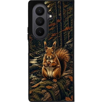 Samsung Galaxy Z Fold7 Case Hülle - Silikon schwarz Linocut Eichhörnchen