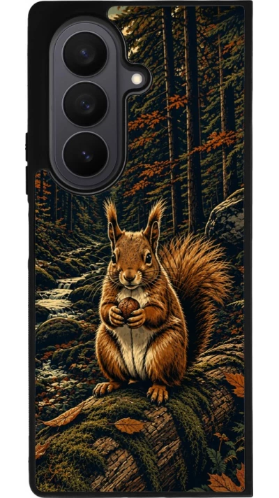 Coque Samsung Galaxy Z Fold7 - Silicone rigide noir Linocut Ecureuil