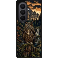 Coque Samsung Galaxy Z Fold7 - Silicone rigide noir Linocut Grand-Duc